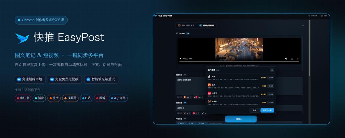 快推 EasyPost 多平台矩阵分发
